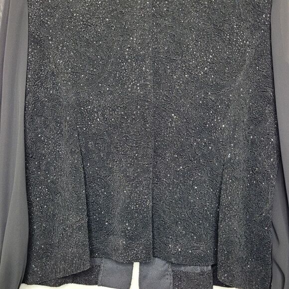Alex Evenings Black Glitter Ruffle Button Down Top Size XL - Picture 12 of 12